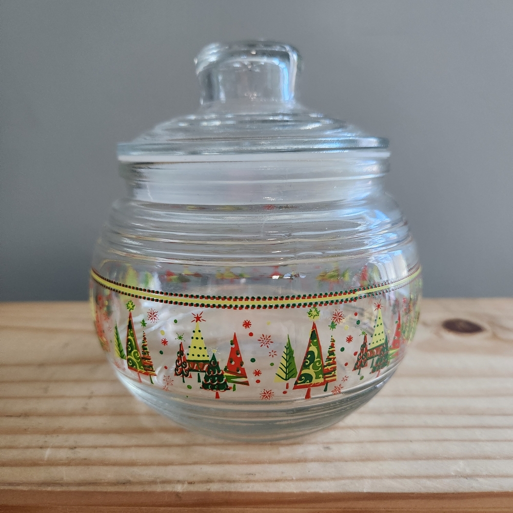 Festive Christmas Holiday Tree Glass Jar with Lid